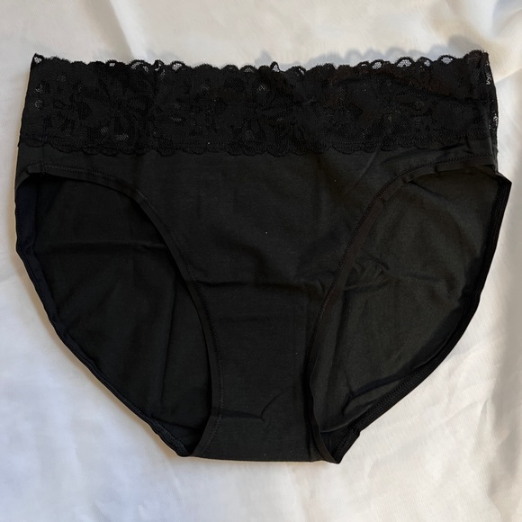 Victoria Secret Lace Waist Cotton High Leg Brief Pantie Super Soft stretch Black - Picture 5 of 6